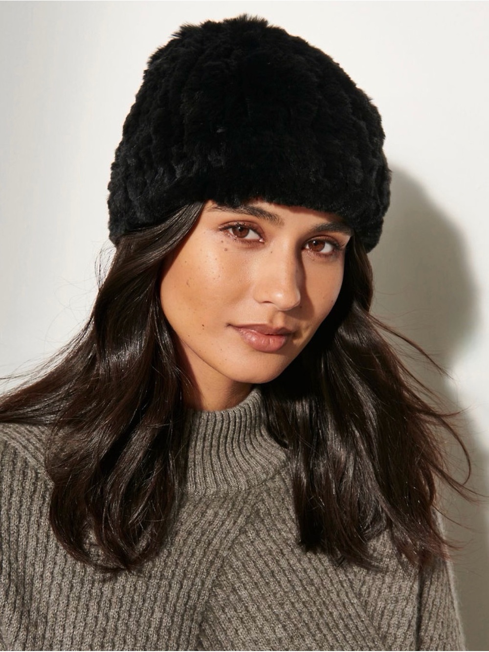 Overland knitted Rex Rabbit Fur Beanie Black Stocking Hat